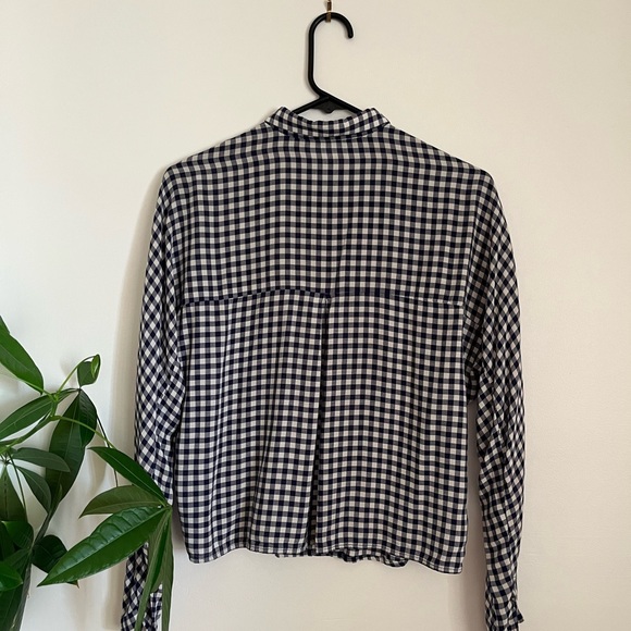 Zara Navy & White Checkered Boxy Fit Button Down - Picture 4 of 5